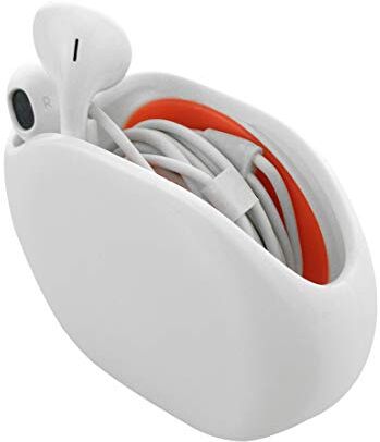 GEEKRIA in-Ear Headset Smart Storage Box/Headphone Cable Storage Organizer/Earbuds Holder Case/Earphone Bobbin Winder Wrap/Cord Tangle-Free Portable Manager/Wire Keeper (White)