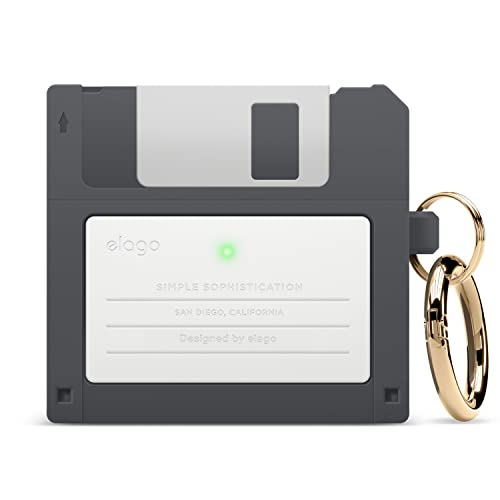 elago Custodia Floppy Disk compatibile con Airpods 3a Generazione Cover Case, Moschettone Incluso, Resistente Agli Urti, Protezione Completa, Supporto Ricarica Wireless (Grigio Scuro)