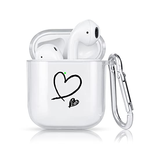 Newseego Compatibile con Airpods 1&2 Custodia, [Fashion Cute Love Heart Design] Cover Trasparente in TPU Morbido con Moschettone Argento Custodia Protettiva Antiurto per Auricolari Uomo Donna