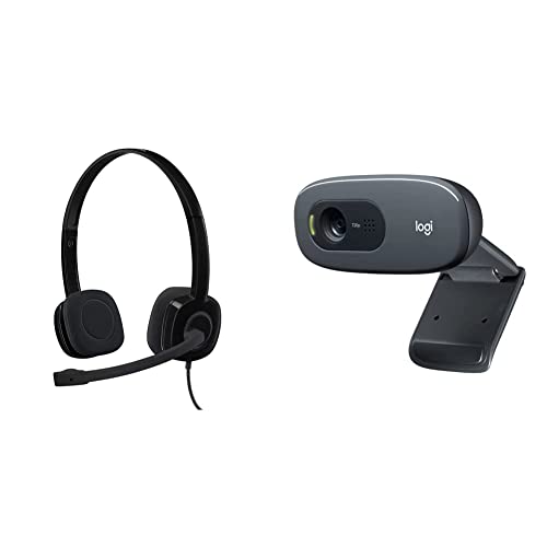 Logitech H151 Cuffie Cablate, Cuffie Stereo con Microfono Girevole con Cancellazione Rumore & C270 Webcam HD, HD 720p/30fps, Videochiamate HD Widescreen