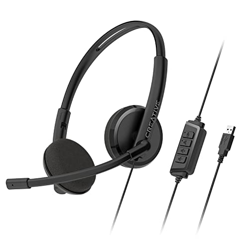 Creative HS-220 Cuffie USB On-ear con microfono a condensatore a cancellazione del rumore, controllo disattivato microfono in linea/volume, plug-and-play per videochiamate