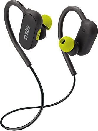 SBS Auricolari sportivi wireless SPEED 2.0, cuffiette in-ear con archetti e microfono integrato HD, fino a 6 ore di musica e chiamate, 6 gommini e cavo di ricarica inclusi, nero