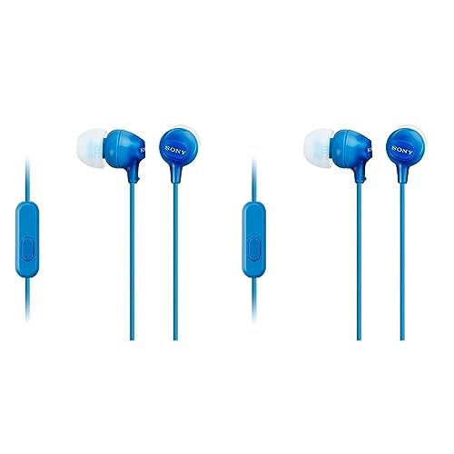 Sony Mdr-Ex15Ap Cuffie In-Ear con Microfono, Auricolari in Silicone, Blu (Confezione da 2)