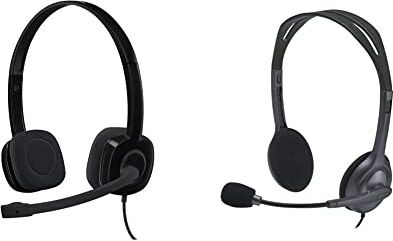 Logitech H151 Cuffie Cablate, Cuffie Stereo con Microfono Girevole con Cancellazione Rumore e ‎Multidispotivo, Jack audio da 3.5 mm, Nero & H111 Cuffie Cablate per Computer, Stereo con Microfono