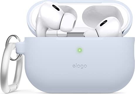 elago Cover in Silicone Compatibile con Apple AirPods Pro 2a Generazione (2022), Custodia Protettiva con Portachiavi, LED Frontale Visibile, Supporta la Ricarica Wireless (Azzurro)