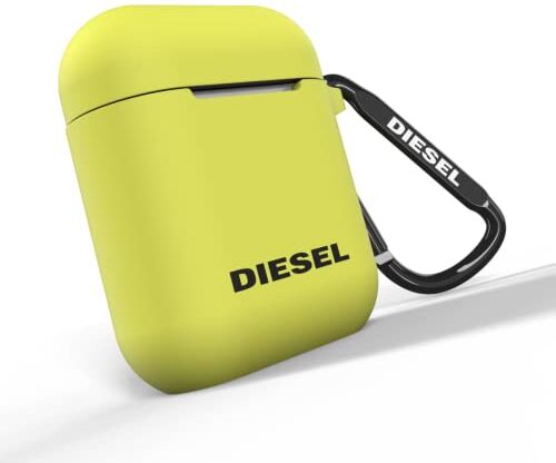 Diesel Custodia compatibile con Airpod, custodia in silicone antiurto, caricabatterie senza fili, moschettone, per AirPods, Neon Lime Verde