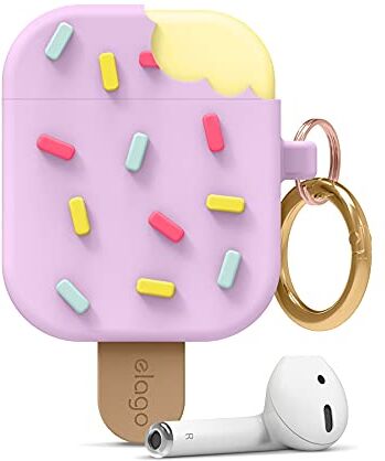 elago Gelato Custodia Cover in Silicone Morbido con Moschettone Portachiavi Compatibile con AirPods 2 & 1 Unico 3D Cover Ice Cream Carina Regalo Cover Kawaii (Mirtillo)