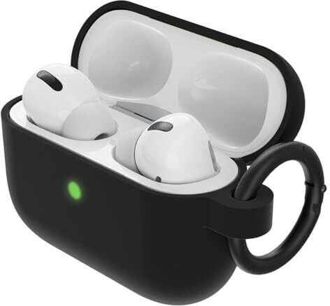 OtterBox Custodia  Soft Touch per AirPods Pro (1.ª gen 2019), soffice al tatto, antishock, graffi e cadute, ultra sottile con moschettone, Nero