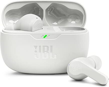 JBL Wave Beam, Auricolari Wireless In-Ear Bluetooth, Waterproof IP54 e Antipolvere IPX2, Deep Bass Sound, Tecnologia Smart Ambient e Voice Aware, Fino a 32 h di Autonomia, Bianco