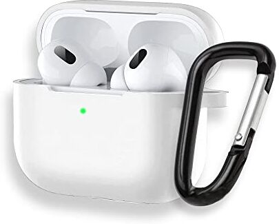 Phonix Custodia per Airpods Pro con Gancio Porta Chiavi  Cover Protettiva compatibile con Airpods Pro Porta Cuffie in Silicone (Bianco) [Cuffie NON Incluse]