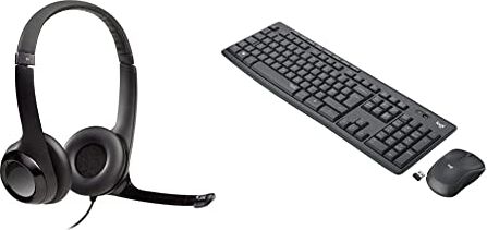 Logitech H390 Cuffie Cablate, Cuffia Stereo con Microfono Regolabile con Cancellazione del ‎‎Rumore & MK295 Kit Mouse e Tastiera Wireless – Tecnologia SilentTouch, Tastierino Numerico