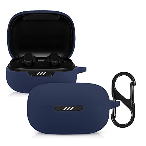kwmobile Custodia Silicone Cuffie Compatibile con JBL Live Pro Plus Cover Custodia Porta Auricolari con Moschettone Case blu scuro