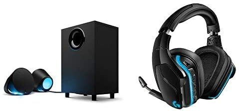 Logitech 560 2.1 Sistema Di Altoparlanti Gaming, Lightsync, 7.1 Dts: X Surround Sound, 240 watt & G935 Cuffie Gaming Rgb Wireless, Audio Surround 7.1, Cuffie Dts: X 2.0, Driver Pro-G 50mm