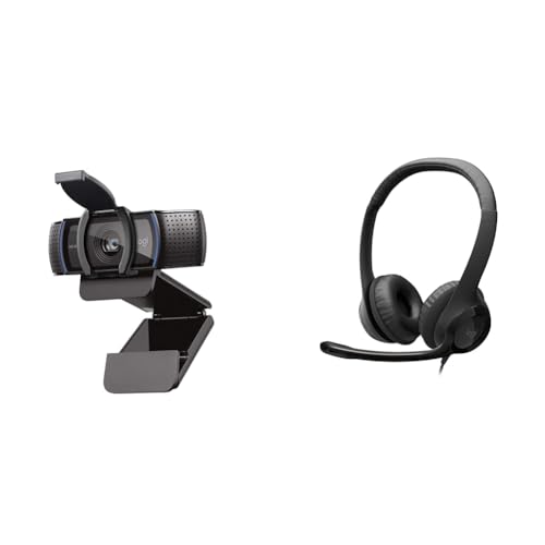 Logitech C920S HD Pro Webcam, Videochiamata Full HD 1080p/30fps, Audio Stereo ‎Chiaro & H390 Cuffie Cablate, Cuffia Stereo con Microfono Regolabile con Cancellazione del ‎‎Rumore