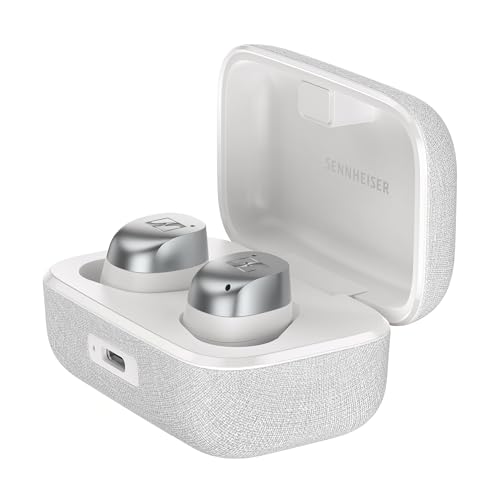 Sennheiser MOMENTUM True Wireless 4 (Nuovo 2024) Smart Earbuds con Bluetooth 5.4, suono cristallino, design confortevole, durata della batteria di 30 ore e Adaptive ANC Bianco Argento