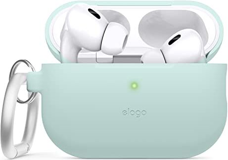 elago Cover in Silicone Compatibile con Apple AirPods Pro 2a Generazione (2022), Custodia Protettiva con Portachiavi, LED Frontale Visibile, Supporta la Ricarica Wireless (Verde Menta)