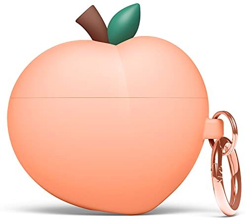 elago Custodia Pesca Peach Compatibile con AirPods 3 Cover Case Design 3D Carino Cover con Moschettone, Supporta la Ricarica Wireless, Protezione Completa, Silicone Robusto