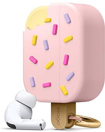 elago Gelato Custodia Cover in Silicone Morbido con Moschettone Portachiavi Compatibile con AirPods Pro Unico 3D Cover Ice Cream Carina Cover Kawaii (Fragola)