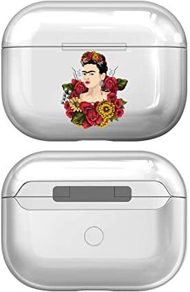 Head Case Designs Licenza Ufficiale Frida Kahlo Fiori Rossi Ritratti Trasparente Dura Cristallina Compatibile con Apple AirPods Pro 2 Charging Case