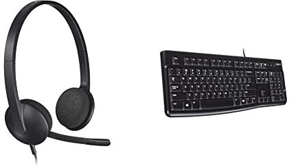 Logitech H340 Cuffie Cablate per Computer, Cuffie Stereo con Microfono e Audio Digitale, ‎Nero & K120 Tastiera con Cavo per Windows, USB Plug-and-Play, Dimensioni Standard, Resistente agli Schizzi