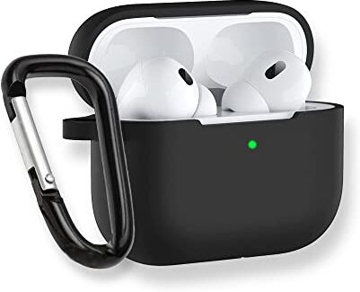 Phonix Custodia per Airpods Pro 2 Generazione con Gancio Porta Chiavi  Cover Protettiva compatibile con Airpods Pro 2 Porta Cuffie in Silicone (Nero) [Cuffie NON Incluse]