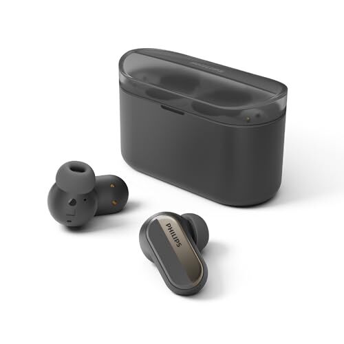 Philips TAT6908BK Cuffie True Wireless   Auricolari Bluetooth In-Ear   Resistenza agli Schizzi IPX4   28 Ore di Riproduzione con Custodia di Ricarica   4 Misure di Auricolari in Silicone   Nero