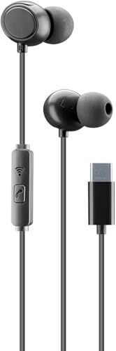 Cellular Line CLOUD IN-EAR   Auricolare Type-C Stereo, Design In-ear e Microfono, Connettore USB-C, Isolamento dal Rumore, Microfono e Tasto di Risposta (Nero)