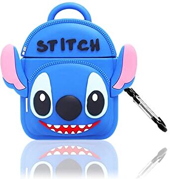 Funwaretech Cover AirPods Pro 1st/2nd Custodia AirPods Pro Divertenti Silicone,3D Cartoni Animati AirPod Pro 1st/2nd con Moschettone Portachiavi [Antiurto&Supporto Ricarica Wireless]-Stitch Backpack