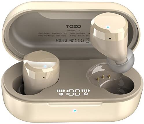 TOZO Auricolari Bluetooth, Cuffie Bluetooth con Controllo Tattile, Display a LED Digitale, IPX8 Impermeabili, Microfono Incorporato, Bassi Profondi, Cuffie Senza Fili per Sport e Lavoro