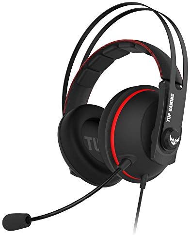 Asus TUF Gaming H7 Cuffie gioco per PC, PS4, Nintedo Swicth, XBOX One, Audio virtuale 7.1 integrato, cuscinetti confortevoli, colore Rosso.