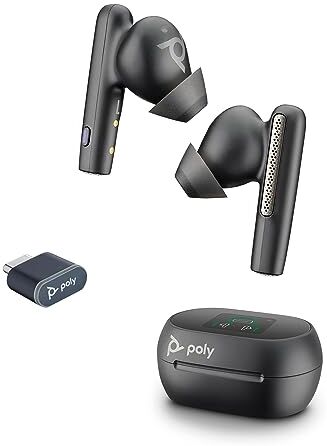 Plantronics Poly Voyager Free 60+, Auricolari con Connessione Bluetooth 5.3 e USB-C, Cancellazione del Rumore, Cuscinetti S/M/L, Comandi sul Dispositivo, Autonomia 24 Ore, Compatibile con Windows e macOS, Nero