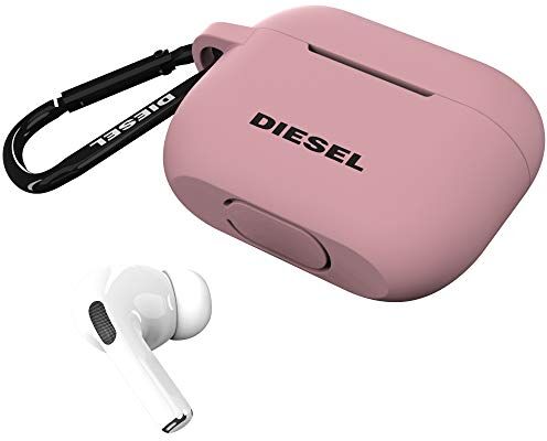 Diesel Custodia compatibile con Airpods Pro, custodia in silicone antiurto, caricabatterie senza fili, moschettone per AirPods Pro, rosa antico, 41942