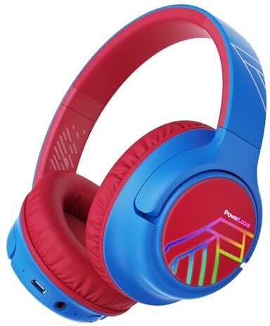 PowerLocus Cuffie Bluetooth per Bambini, Cuffie Wireless per Ragazzi, 74/85/94dB Limite di Volume, Luci a LED, Cuffie Over Ear Pieghevole Senza Fili con Microfono, Collegare 2 Cuffie a Un Dispositivo