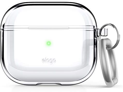 elago Custodia trasparente con moschettone compatibile con AirPods 3, nastro incluso, anti ingiallimento, ricarica wireless disponibile (trasparente)