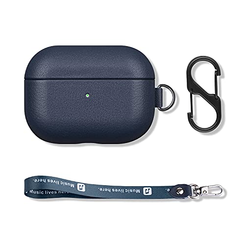 HAOBOBRO Custodie Compatibile con AirPods Pro Realizzata a mano Protettiva Cover in Pelle di Bovina un moschettone/laccetto inclusi Custodia in pelle per AirPods Pro blu