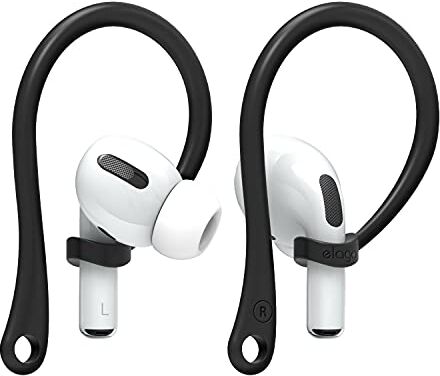 elago EarHooks Ganci Compatibile con Compatibile con AirPods Pro 2 & 1 & Compatibile con AirPods 3, 2, 1 Ganci Auricolari per Attività Sportive, Antiscivolo [Brevetto Registrato US] (Nero)