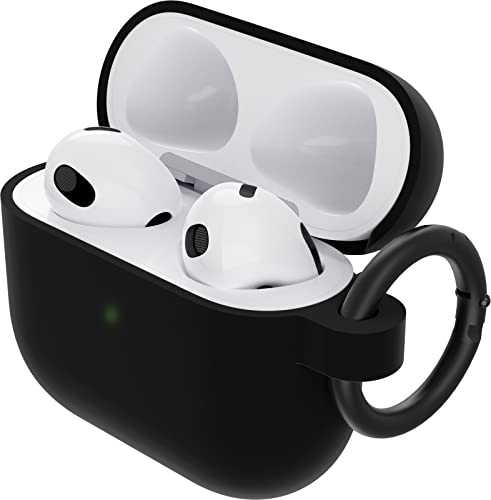 OtterBox Custodia Soft Touch per AirPods 3ª gen 2021, soffice al tatto, antishock, graffi e cadute, sottile con moschettone, Nero