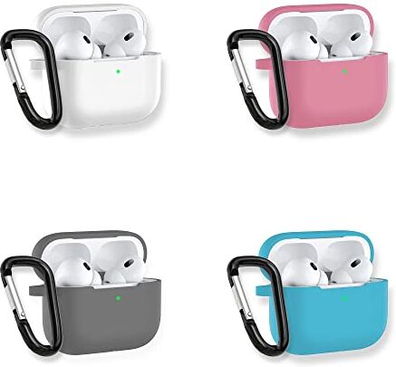 Phonix Custodia per Airpods Pro 2 Generazione con Gancio Porta Chiavi  Cover Protettiva compatibile con Airpods Pro 2 in Silicone (Bianco Rosa Sky Blue Grigio) [Cuffie NON Incluse]