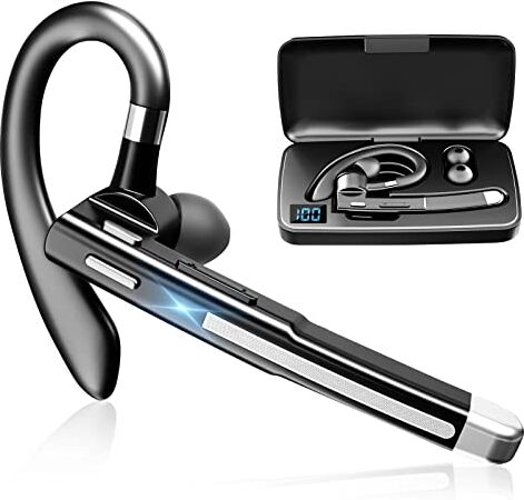 GOSCIEN Auricolare Bluetooth, 64 Ore di Conversazione in HD CVC8.0 Cuffie Bluetooth Singolo Vivavoce con Cancellazione del Rumore a Doppio Microfono con LED Custodia di Ricarica per Guida/Lavoro/Ufficio