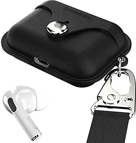 Diesel Custodia compatibile con Airpods Pro/Airpods Pro 2   Custodia per auricolari in pelle con nappa   Compatibile con ricarica wireless   Custodia per il trasporto degli auricolari Bluetooth   Nero