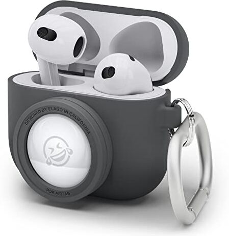 elago Custodia Snapshot Compatibile con AirPods 3 e AirTag, Design Classico per Fotocamera, Portachiavi Incluso, Supporto Ricarica Wireless [Dispositivo di Localizzazione Non Incluso] (Grigio Scuro)