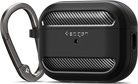 Spigen Cover Rugged Armor Compatible con AirPods PRO 2 (2a Generazione 2023/2022) con Moschettone Nero Opaco