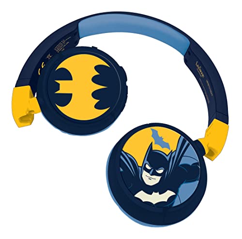 Lexibook Batman, Cuffie Bluetooth 2-in-1 per bambini Stereo senza fili cablato, cassaforte per bambini per ragazze, pieghevole, regolabile, Blu/giallo,
