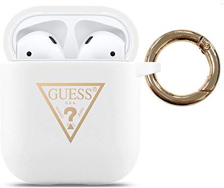 GUESS Custodia in silicone con logo triangolare  per AirPods 1&2, colore: Bianco GUACA2LSTLWH