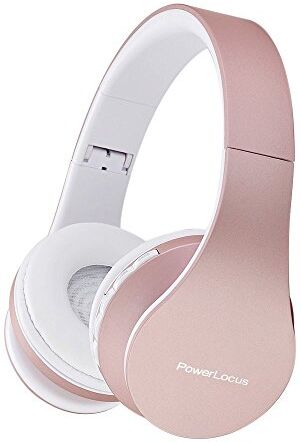 PowerLocus Cuffie Wireless Over-Ear, Cuffie Bluetooth Senza Fili Pieghevoli, Cuffie con Microfono Incorporato, HiFi Stereo, Micro SD/TF, FM per Viaggio/Telefono/PC/Ufficio (Oro Rosa)