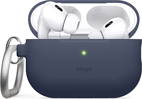 elago Cover in Silicone Compatibile con Apple AirPods Pro 2a Generazione (2022), Custodia Protettiva con Portachiavi, LED Frontale Visibile, Supporta la Ricarica Wireless (Jean Indigo)