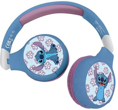 Lexibook Disney Stitch Cuffie Bluetooth e cablate 2 in 1 con microfono e pulsante di controllo, pieghevoli e regolabili, batteria ricaricabile di lunga durata,