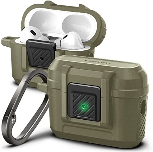 Spigen Cover Lock Fit Compatible con AirPods Pro 2 (2a Generazione 2023/2022) con Moschettone Vintage-Khaki