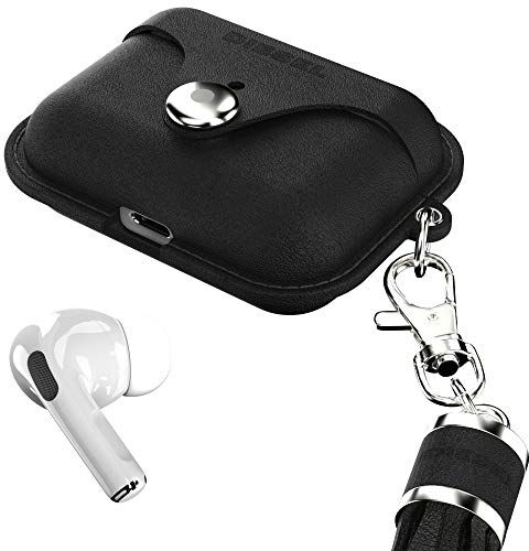 Diesel Custodia compatibile con Airpod Pro, custodia in silicone ammortizzante, caricabatterie wireless, moschettone per AirPods Pro, nero/bianco