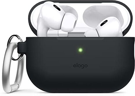 elago Cover in Silicone Compatibile con Apple AirPods Pro 2a Generazione (2022), Custodia Protettiva con Portachiavi, LED Frontale Visibile, Supporta la Ricarica Wireless (Nero)